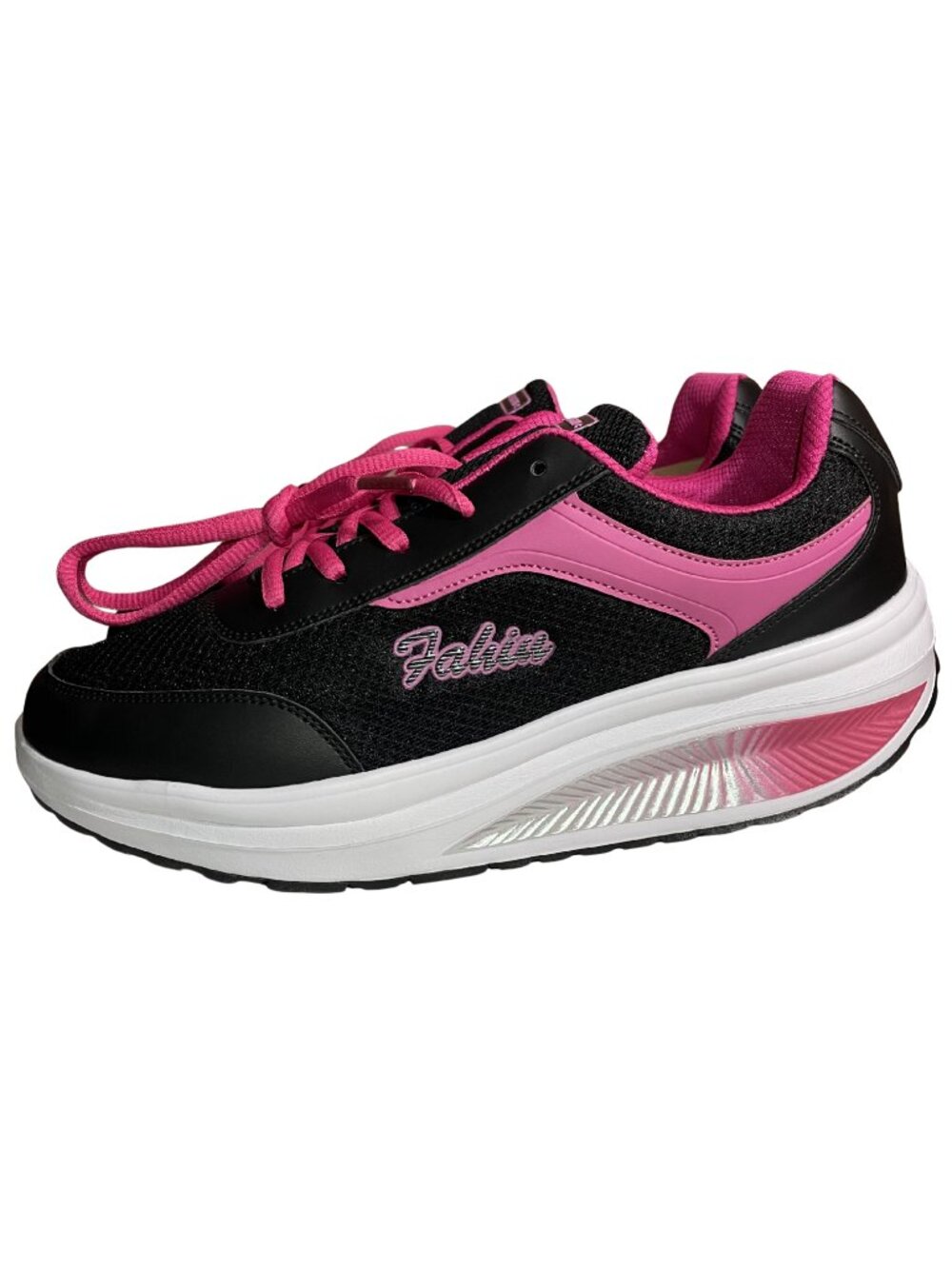 Women's Black & Pink Rocker Bottom Platform Sneakers | Chunky Walking Shoes